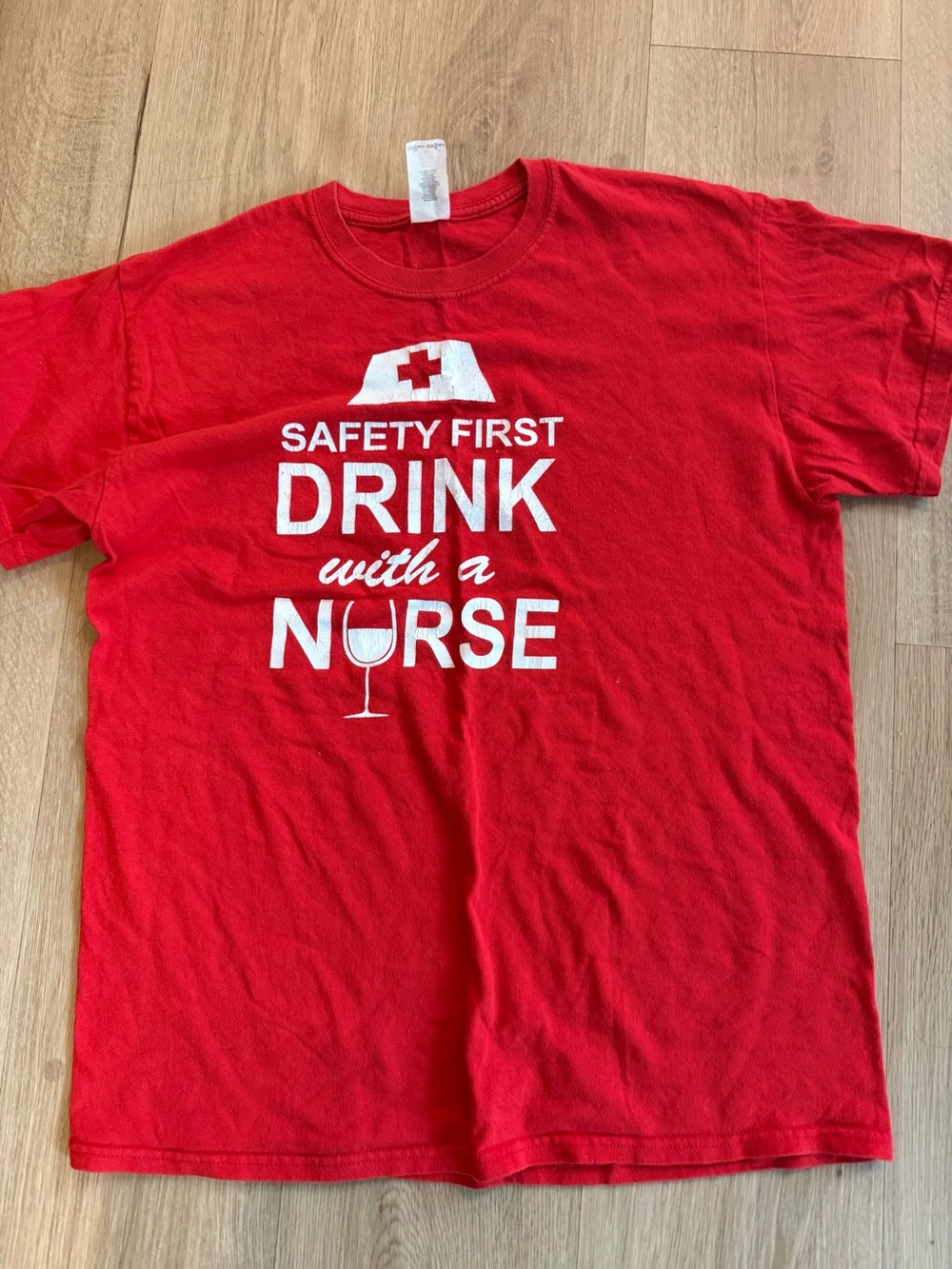 Short-Sleeve 'Safety First Drink with a Nurse' Graphic Tee adult medium